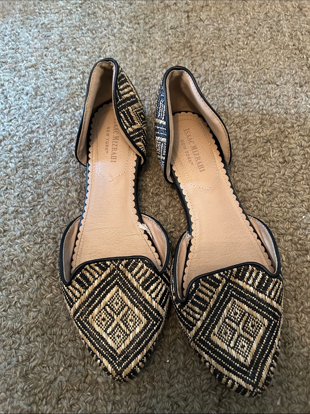 Isaac Mizrahi Black & Natural Woven D'Orsay Flats